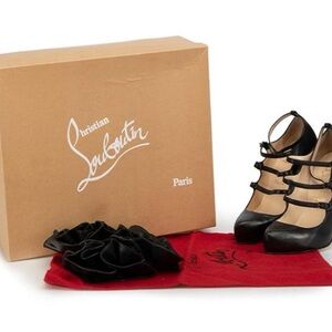 Christian Louboutin Women’s Black Leather Dillian Ruffles Strappy Pumps